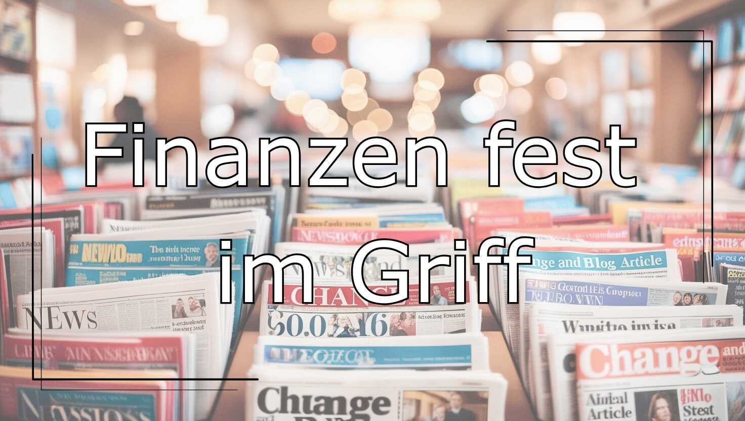 Mehrere Zeitungen und Magazine in einem Verkaufsständer mit Titeln wie „Change“ und „News“. Schwarzer Schriftzug mit weißer Umrandung. Der Schriftzug lautet: „Read More“ und hat eine Verlinkung zur entsprechenden Blogartikel-Kategorie.