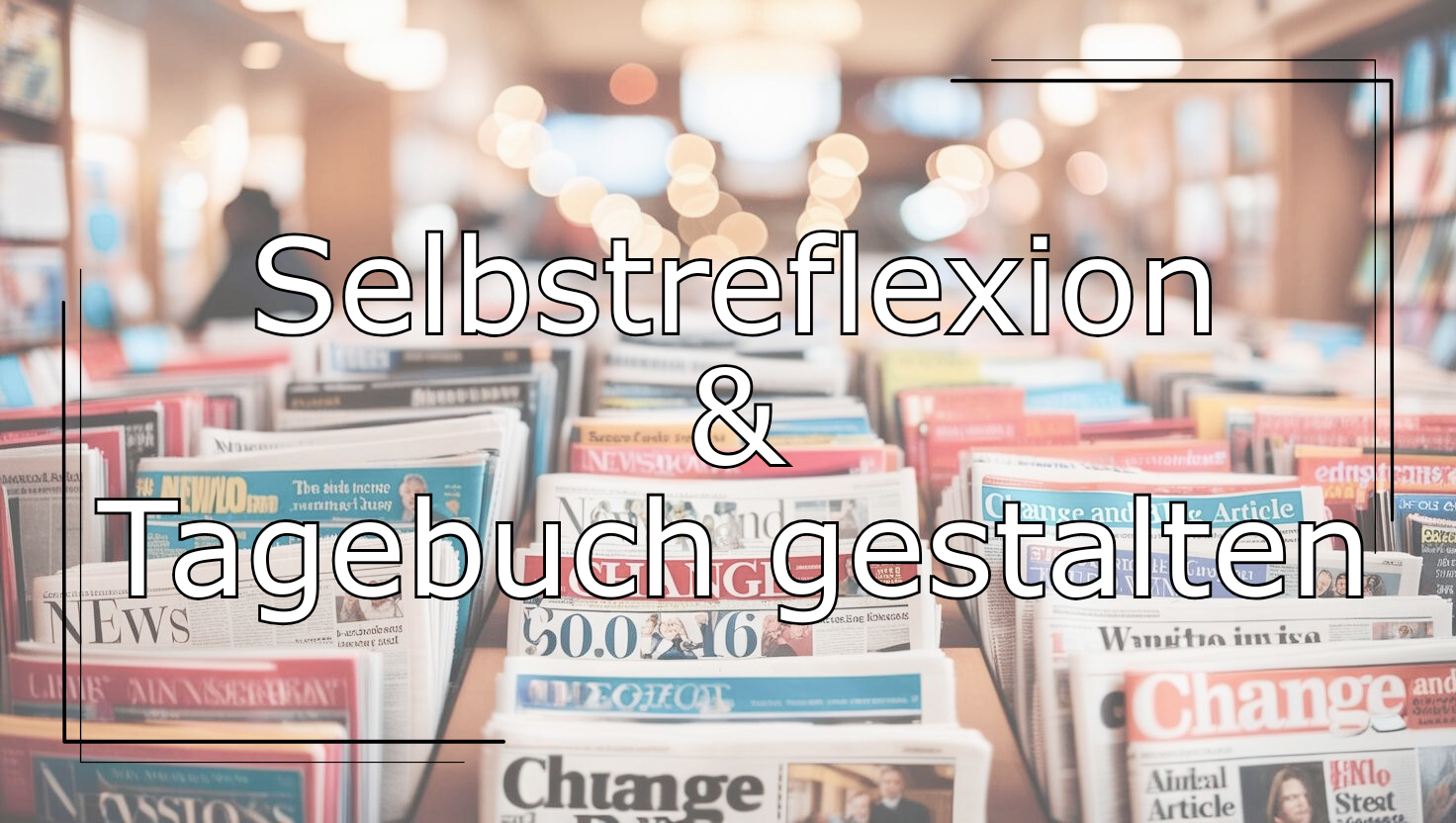 Mehrere Zeitungen und Magazine in einem Verkaufsständer mit Titeln wie „Change“ und „News“. Schwarzer Schriftzug mit weißer Umrandung. Der Schriftzug lautet: „Read More“ und hat eine Verlinkung zur entsprechenden Blogartikel-Kategorie.