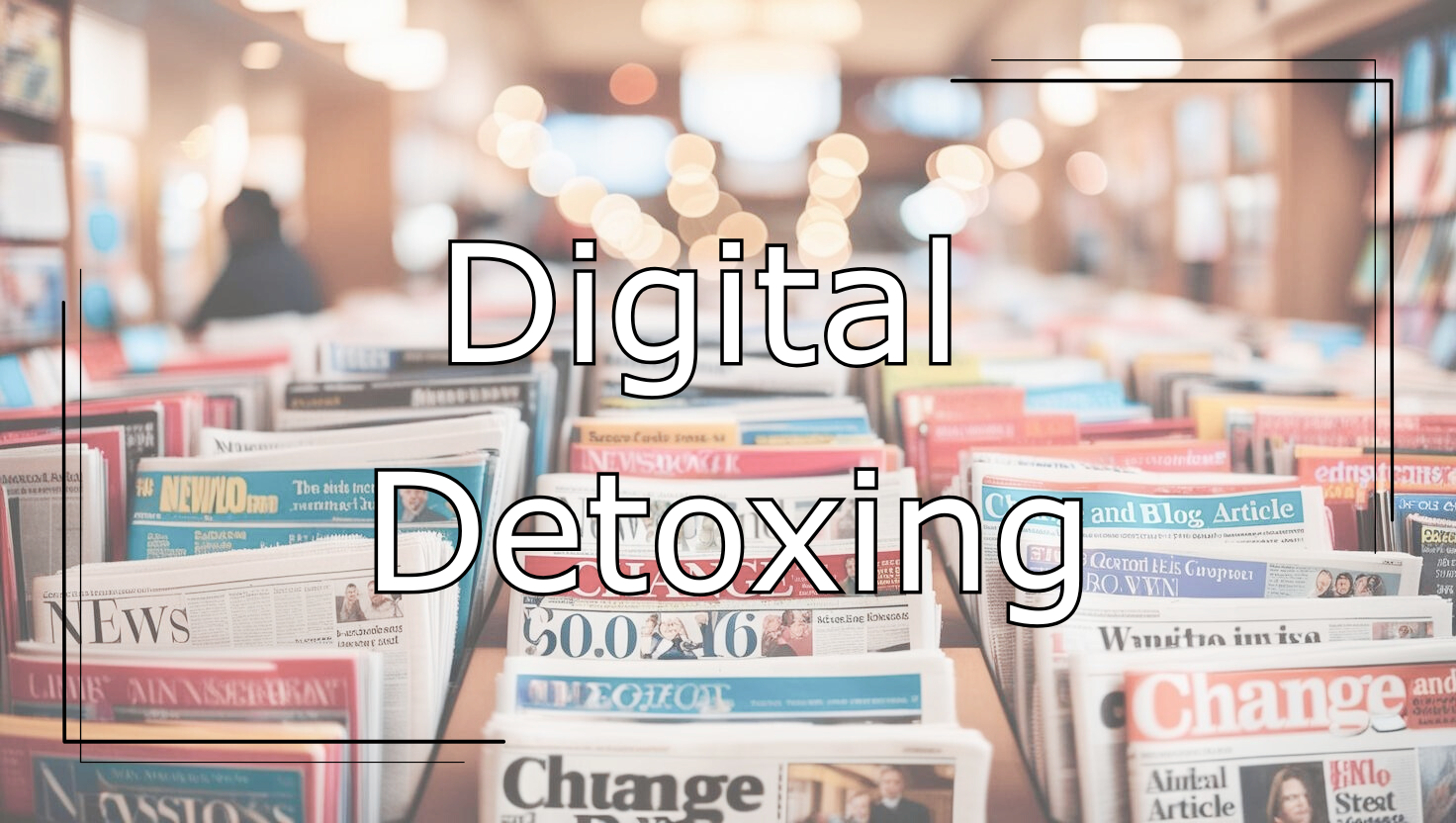 Mehrere Zeitungen und Magazine in einem Verkaufsständer mit Titeln wie „Change“ und „News“. Schwarzer Schriftzug mit weißer Umrandung. Der Schriftzug lautet: „Read More“ und hat eine Verlinkung zur entsprechenden Blogartikel-Kategorie.